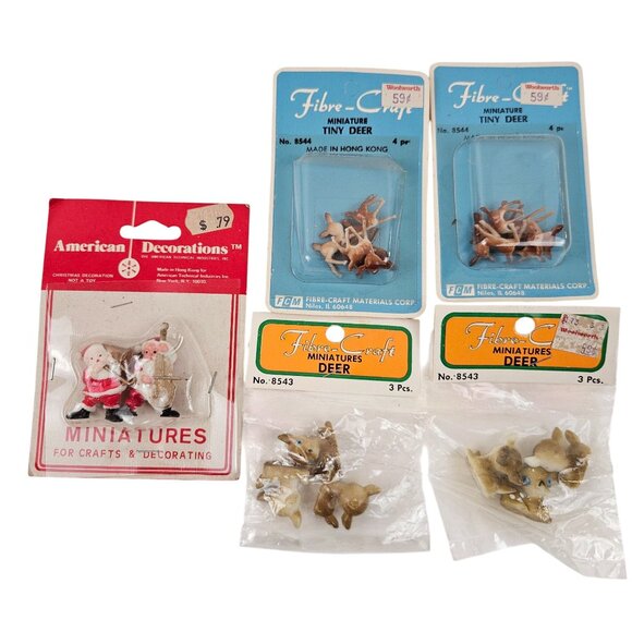 Fibre Craft American Decorations Miniatures Lot of 5 Santa Instruments Deer - Picture 1 of 10
